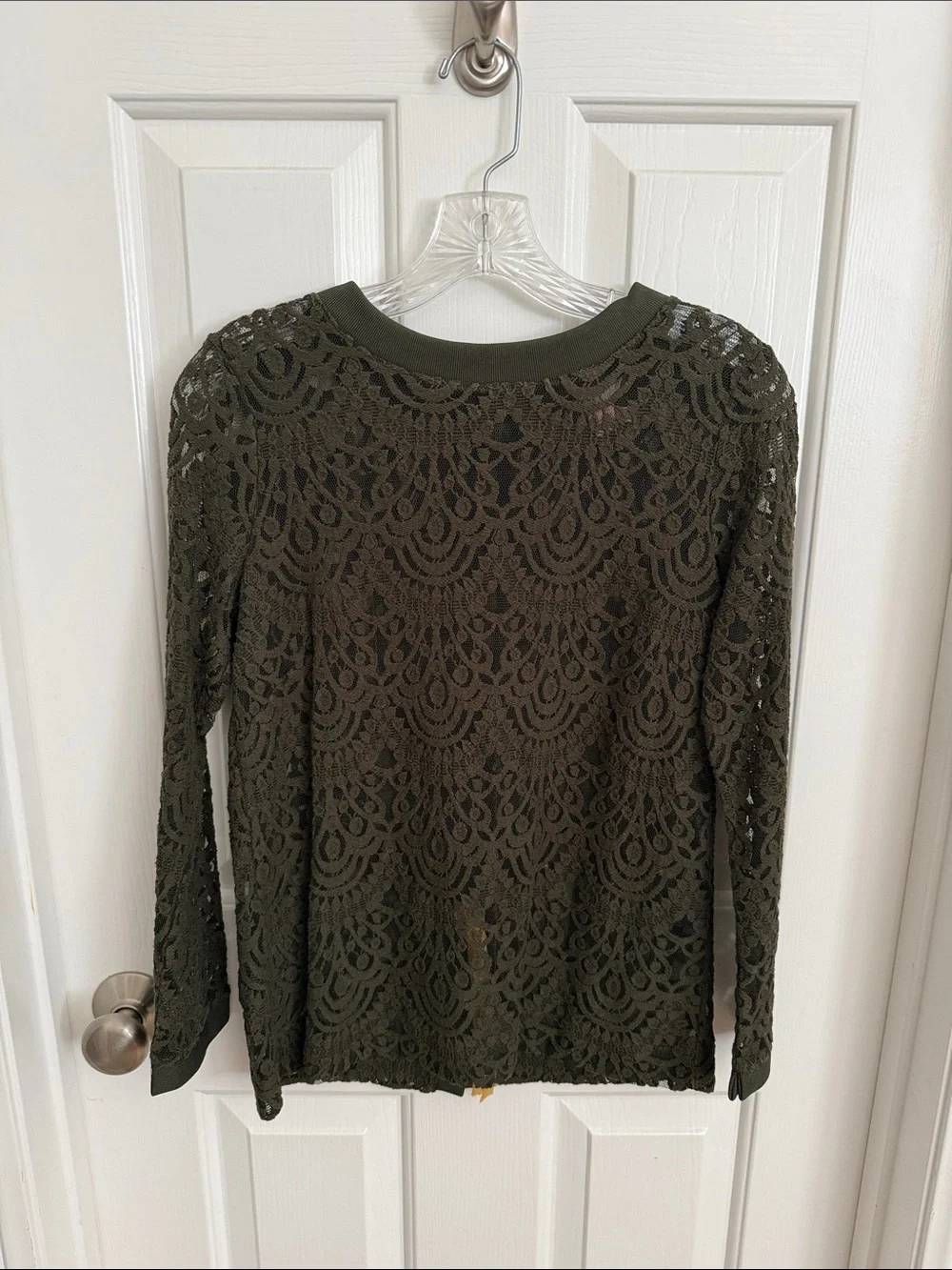 Banana Republic Olive Green Lace Long-Sleeve Blouse